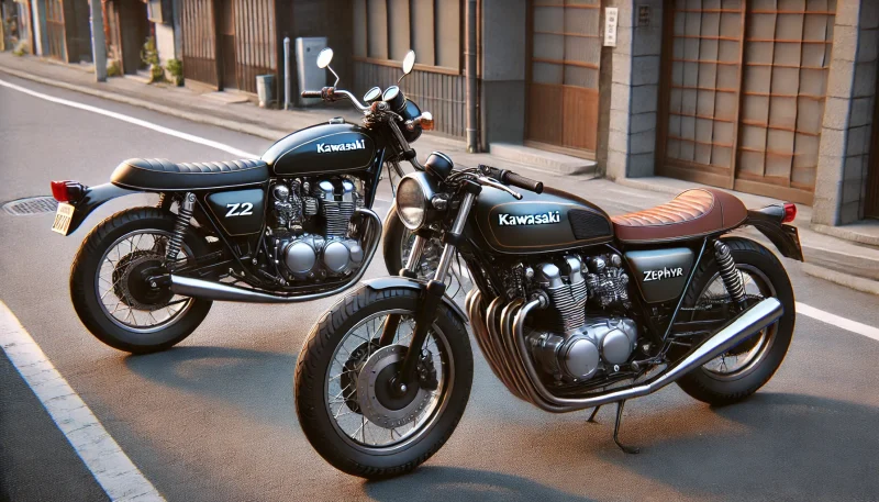 それぞれのバイクの個性が、都会的な背景の中でしっかりと対比されるように仕上げています。